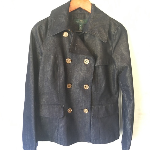 Lauren by Ralph Lauren denim w gold metallic Jacket - Picture 1 of 5